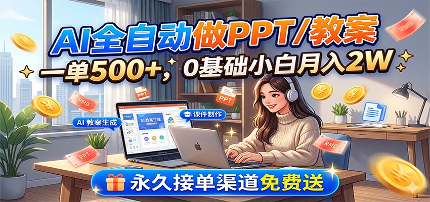 AI全自动做PPT/教案，一单500+，0基础小白月入2W，永久接单渠道免费送-shxbox省心宝盒