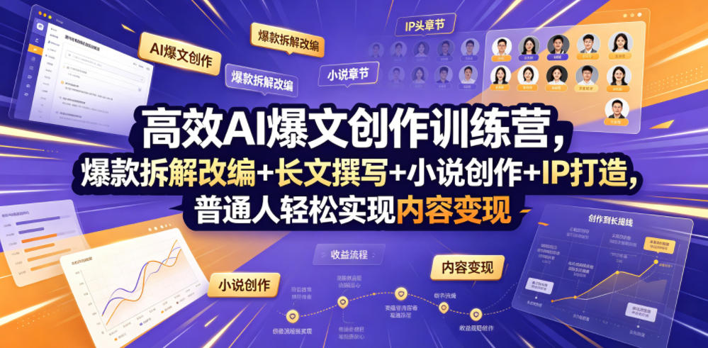 高效AI爆文创作训练营，爆款拆解改编+长文撰写+小说创作+IP打造，普通人轻松实现内容变现-shxbox省心宝盒