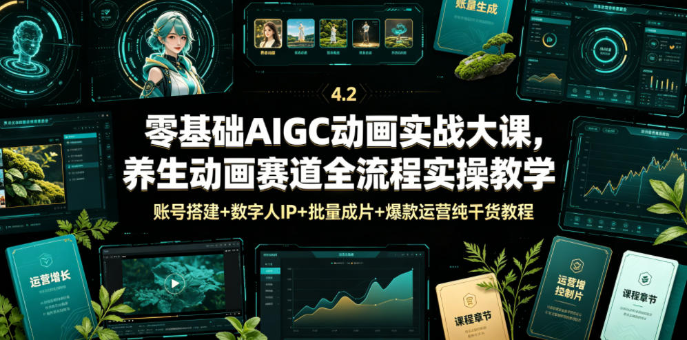 零基础AIGC动画实战大课，养生动画赛道全流程实操教学，账号搭建+数字人IP+批量成片+爆款运营纯干货教程-shxbox省心宝盒