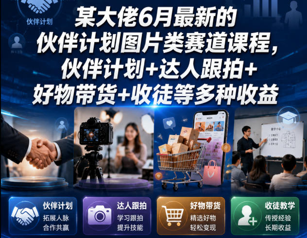 某大佬6月最新的伙伴计划图片类赛道课程，伙伴计划+达人跟拍+好物带货+收徒等多种收益-shxbox省心宝盒