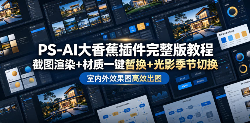 PS-AI大香蕉插件完整版教程，截图渲染+材质一键替换+光影季节切换，室内外效果图高效出图高阶课程-shxbox省心宝盒