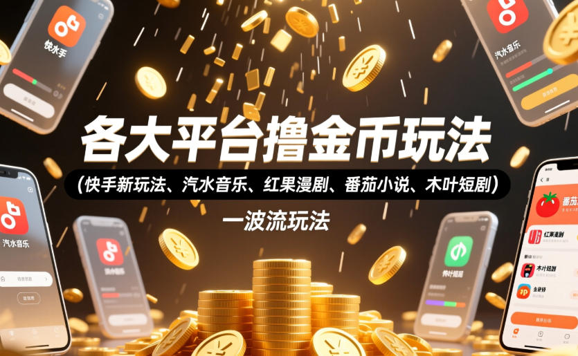 各大平台撸金币玩法(快手新玩法、汽水音乐、红果漫剧、番茄小说、木叶短剧)，一波流玩法(收费398元的教程)-shxbox省心宝盒