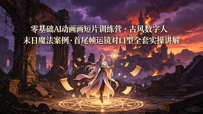 零基础AI动画短片训练营，古风数字人末日魔法案例，首尾帧运镜对口型全套实操讲解-shxbox省心宝盒