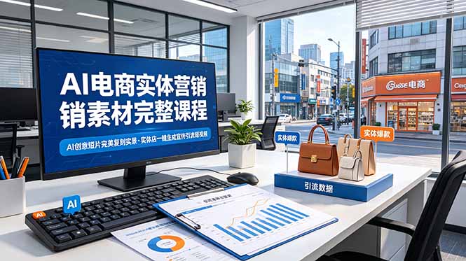 AI电商实体营销素材完整课程，AI创意短片完美复刻实景，实体店一键生成宣传引流短视频-shxbox省心宝盒