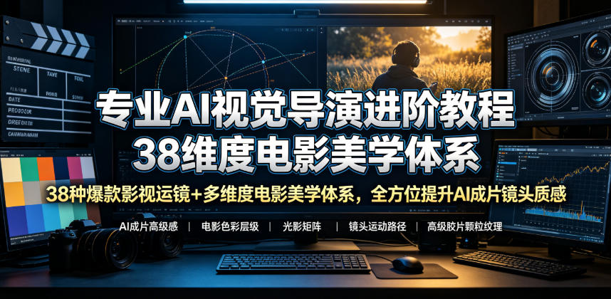 专业AI视觉导演进阶教程，38种爆款影视运镜+多维度电影美学体系，全方位提升AI成片高级感与镜头质感-shxbox省心宝盒