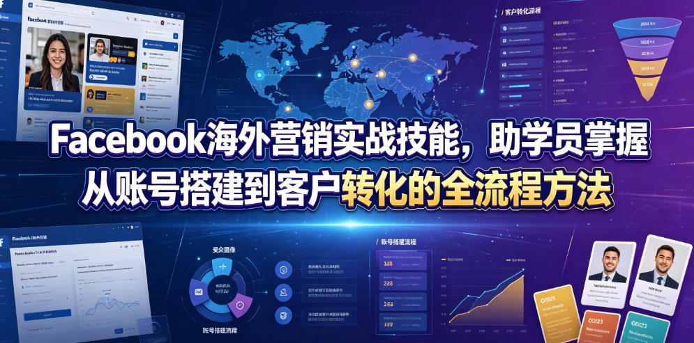 Facebook海外营销实战技能，助学员掌握从账号搭建到客户转化的全流程方法-shxbox省心宝盒