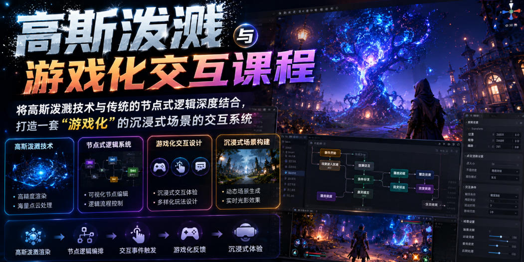 高斯泼溅与游戏化交互课程，将高斯泼溅技术与传统的节点式逻辑深度结合，打造一套“游戏化”的沉浸式场景的交互系统-shxbox省心宝盒