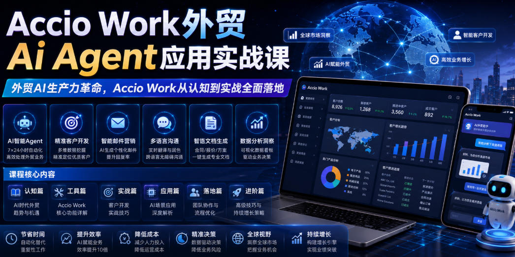 Accio Work外贸Ai Agent应用实战课，外贸AI生产力革命，Accio Work从认知到实战全面落地-shxbox省心宝盒