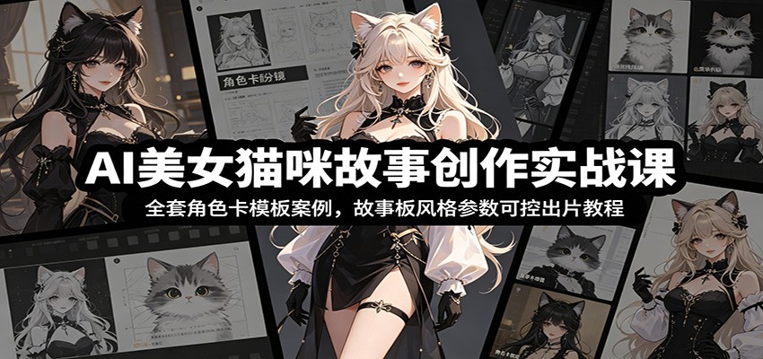 AI美女猫咪故事创作实战课：全套角色卡模板案例，故事板风格参数可控出片教程-shxbox省心宝盒