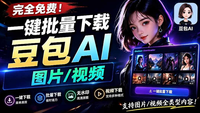 Github最新发布！一键批量下载豆包AI无水印图片/视频，简单易用，自动解析提示词-shxbox省心宝盒