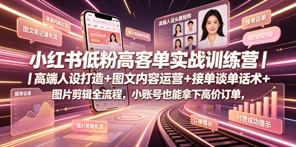 小红书低粉高客单实战训练营｜高端人设打造+图文内容运营+接单谈单话术+图片剪辑全流程，小账号也能拿下高价订单-shxbox省心宝盒