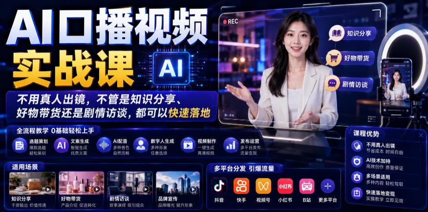AI口播视频实战课，不用真人出镜，不管是知识分享、好物带货还是剧情访谈，都可以快速落地-shxbox省心宝盒