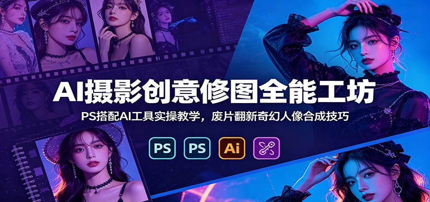 AI摄影创意修图全能工坊：PS搭配AI工具实操教学，废片翻新奇幻人像合成技巧-shxbox省心宝盒
