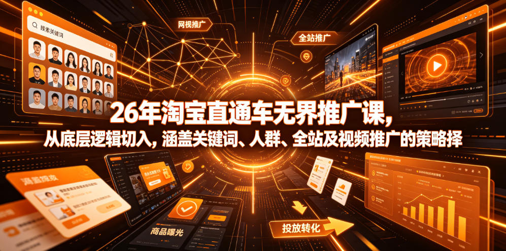 26年淘宝直通车无界推广课，从底层逻辑切入，涵盖关键词、人群、全站及视频推广的策略选择-shxbox省心宝盒