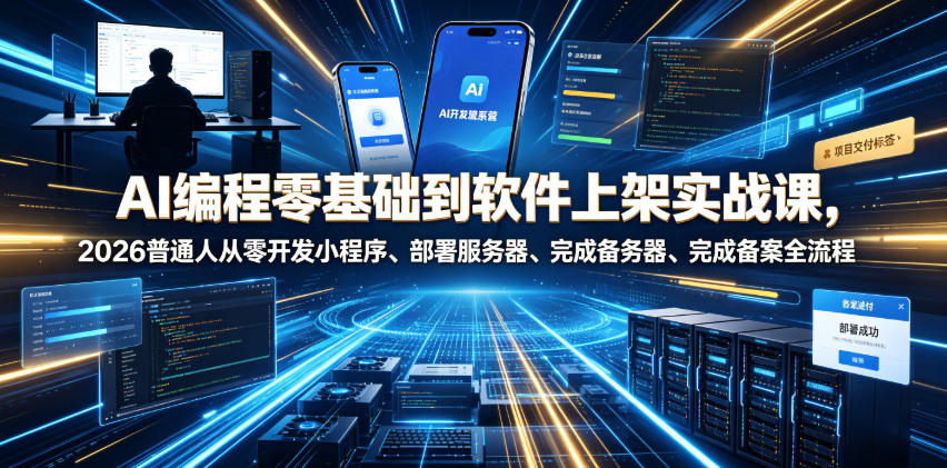 AI编程零基础到软件上架实战课，2026普通人从零开发小程序、部署服务器、完成备案全流程项目落地教程-shxbox省心宝盒