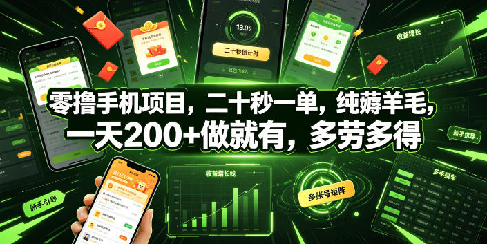 零撸手机项目，二十秒一单，纯薅羊毛，一天200+做就有，多劳多得【揭秘】-shxbox省心宝盒