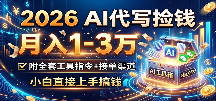 2026 AI代写捡钱，月入1-3万，附全套工具指令+接单渠道，小白直接上手搞钱-shxbox省心宝盒
