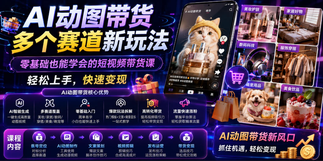 AI动图带货多个赛道新玩法，零基础也能学会的短视频带货课，轻松上手，快速变现-shxbox省心宝盒