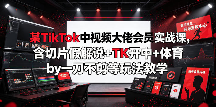 某TikTok中视频大佬会员实战课，含切片假解说+TK开中+体育by一刀不剪等玩法教学-shxbox省心宝盒