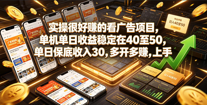 实操很好賺的看广告项目，单机单日收益稳定在40至50，单日保底收入30，多开多賺，上手就能变现【揭秘】-shxbox省心宝盒