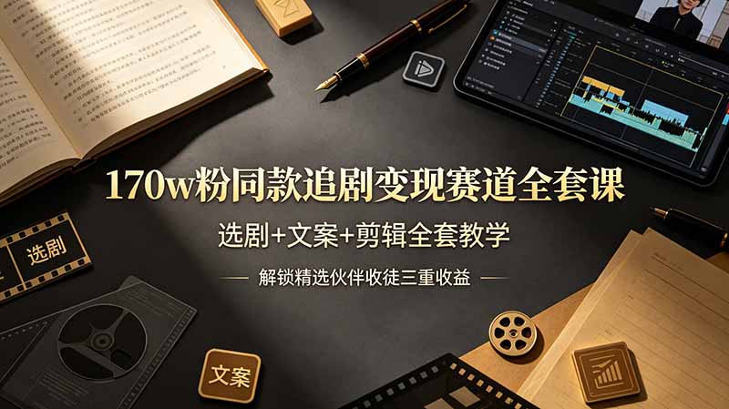 170w粉博主同款追剧变现赛道全套课，选剧+文案+剪辑全套教学，解锁精选伙伴收徒三重收益-shxbox省心宝盒