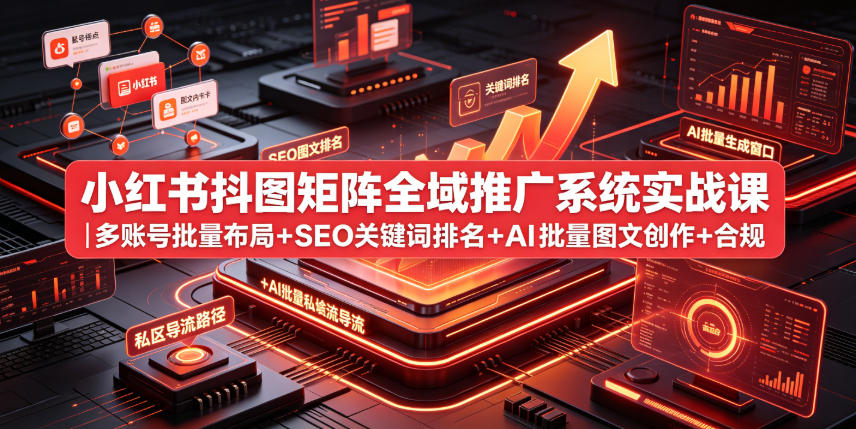 小红书抖图矩阵全域推广系统实战课｜多账号批量布局+SEO关键词排名+AI批量图文创作+合规私域导流完整落地教程-shxbox省心宝盒