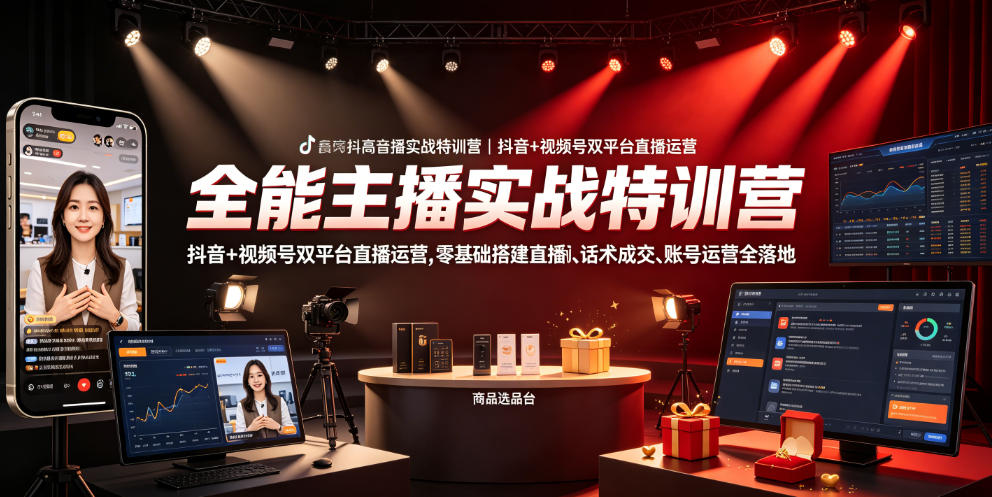 全能主播实战特训营｜抖音+视频号双平台直播运营，零基础搭建直播间、精准选品、话术成交、账号运营全落地-shxbox省心宝盒
