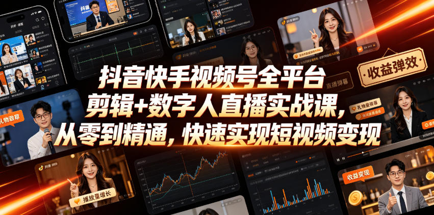 抖音快手视频号全平台剪辑+数字人直播实战课，从零到精通，快速实现短视频变现(更新2026年6月)​-shxbox省心宝盒