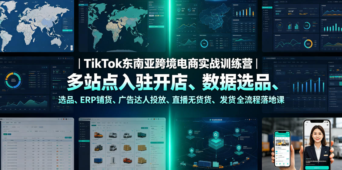 TikTok东南亚跨境电商实战训练营｜多站点入驻开店、数据选品、ERP铺货、广告达人投放、直播无货源发货全流程落地课-shxbox省心宝盒