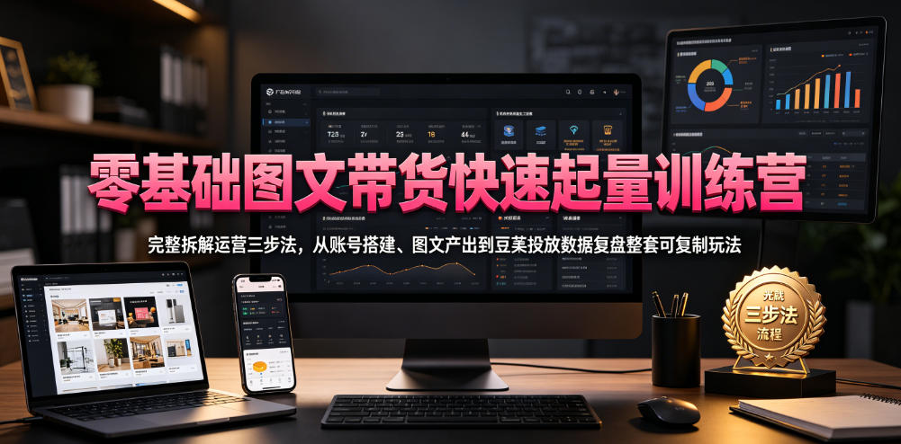零基础图文带货快速起量训练营，完整拆解运营三步法，从账号搭建、图文产出到豆荚投放数据复盘整套可复制玩法-shxbox省心宝盒
