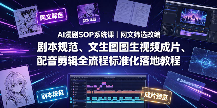 AI漫剧SOP系统课｜网文筛选改编、剧本规范、文生图图生视频成片、配音剪辑全流程标准化落地教程-shxbox省心宝盒