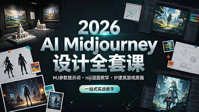 2026 AI Midjourney设计全套课，MJ参数提示词niji混图教学，IP建筑游戏原画一站式实战教学-shxbox省心宝盒