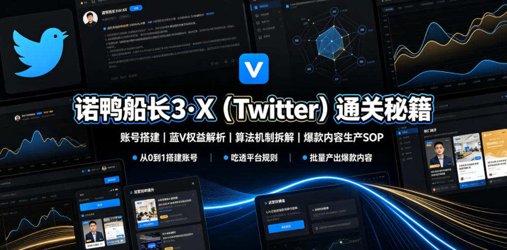 诺鸭船长3·X(Twitter)通关秘籍，涵盖账号搭建、蓝V权益解析、算法机制拆解及爆款内容生产SOP-shxbox省心宝盒