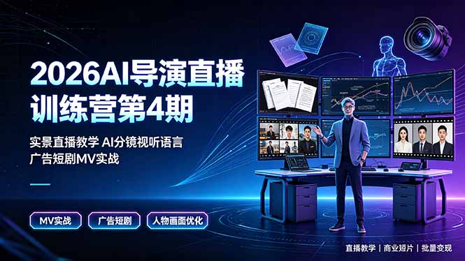 2026AI导演直播训练营第4期，实景直播教学AI分镜视听语言，广告短剧MV实战，解决人物画面崩坏痛点-shxbox省心宝盒