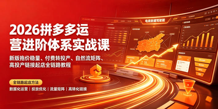 2026拼多多运营进阶体系实战课｜新版拖价稳量、付费转投产、自然流矩阵、高投产链接起店全链路教程-shxbox省心宝盒
