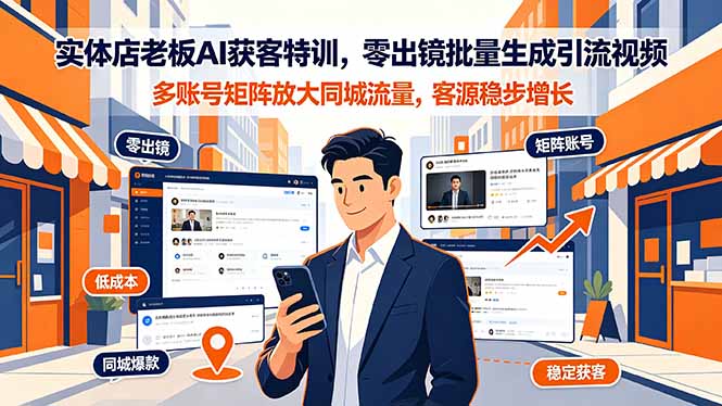 实体店老板AI获客特训，零出镜批量生成引流视频，多账号矩阵放大同城流量，客源稳步增长-shxbox省心宝盒