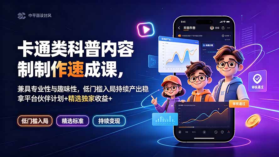 卡通类科普内容制作速成课，兼具专业性与趣味性，低门槛入局持续产出稳拿平台伙伴计划+精选独家收益-shxbox省心宝盒