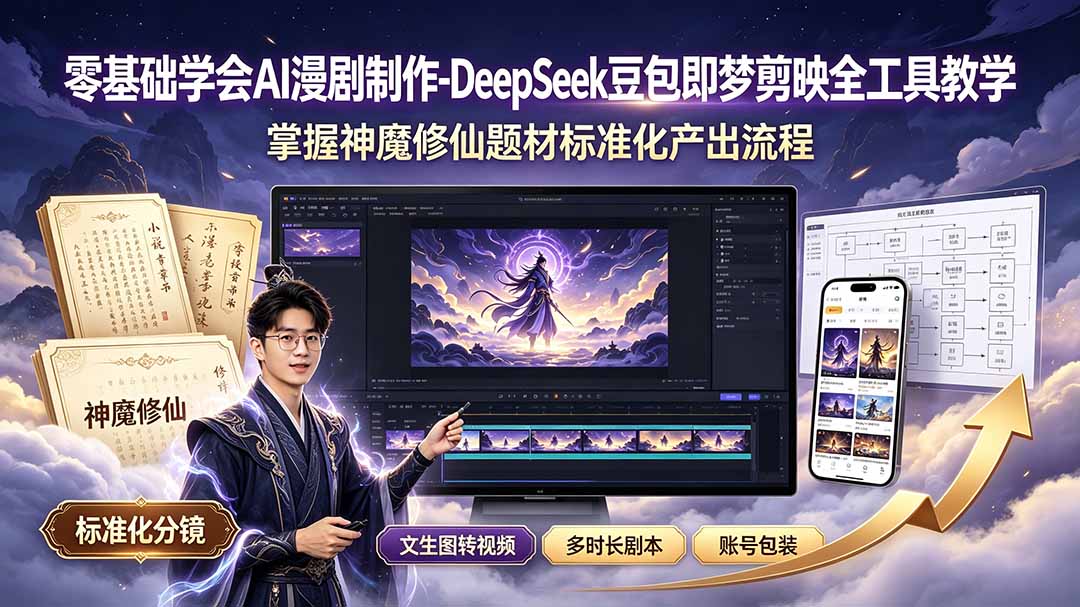 零基础学会AI漫剧制作-DeepSeek豆包即梦剪映全工具教学，掌握神魔修仙题材标准化产出流程-shxbox省心宝盒