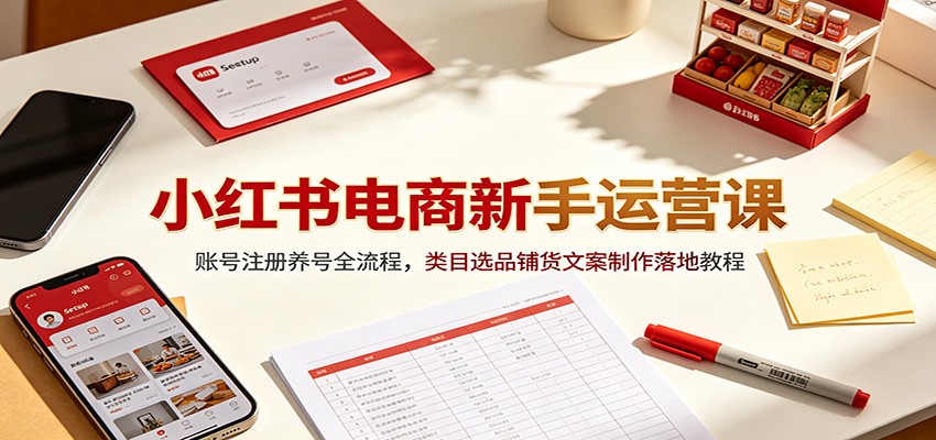 小红书电商新手运营课：账号注册养号全流程，类目选品铺货文案制作落地教程-shxbox省心宝盒