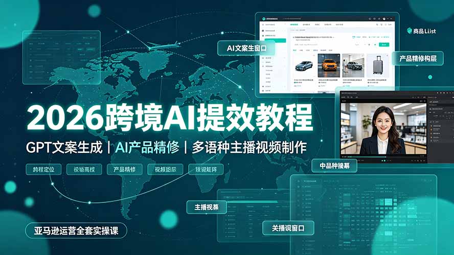 2026跨境AI提效教程·GPT文案生成｜AI产品精修｜多语种主播视频制作，亚马逊运营全套实操课-shxbox省心宝盒