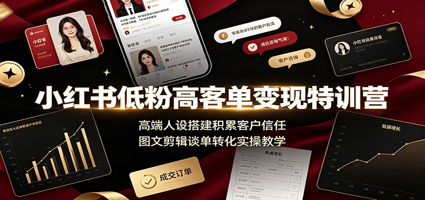 小红书低粉高客单变现特训营：高端人设搭建积累客户信任，图文剪辑谈单转化实操教学-shxbox省心宝盒