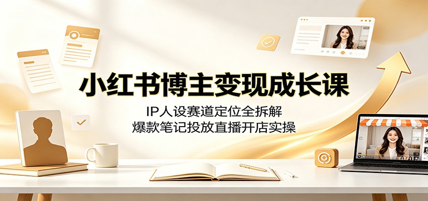 小红书博主变现成长课：IP人设赛道定位全拆解，爆款笔记投放直播开店实操-shxbox省心宝盒