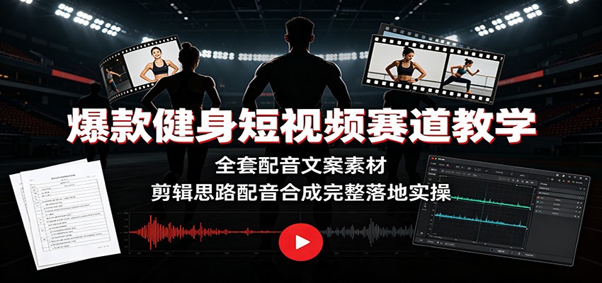 爆款健身短视频赛道教学：全套配音文案素材，剪辑思路配音合成完整落地实操-shxbox省心宝盒