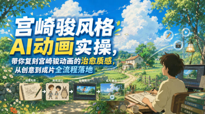 宫崎骏风格AI动画实操，带你复刻宫崎骏动画的治愈质感，从创意到成片全流程落地-shxbox省心宝盒
