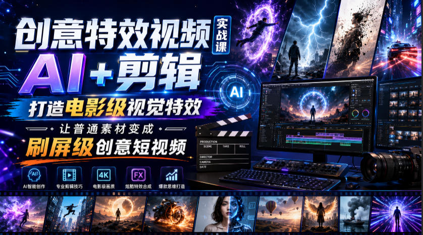 创意特效视频实战课，AI+剪辑打造电影级视觉特效，让普通素材变成刷屏级创意短视频-shxbox省心宝盒