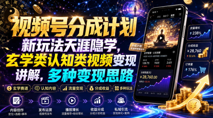 视频号分成计划新玩法天涯隐学，玄学类认知类视频变现讲解，多种变现思路-shxbox省心宝盒