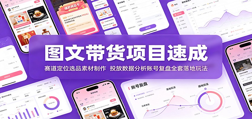 图文带货项目速成：赛道定位选品素材制作，投放数据分析账号复盘全套落地玩法-shxbox省心宝盒