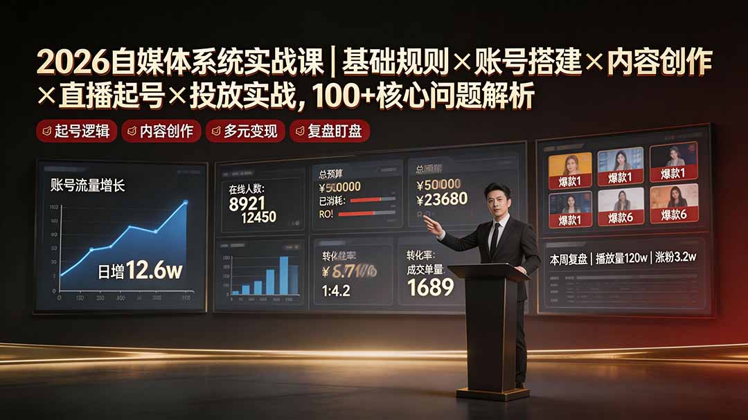 2026自媒体系统实战课｜基础规则×账号搭建×内容创作×直播起号×投放实战，100+核心问题解析-shxbox省心宝盒