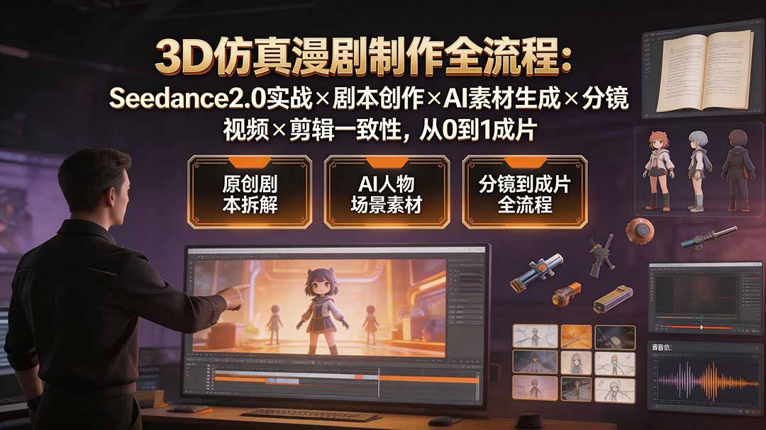 3D仿真漫剧制作全流程:Seedance2.0实战×剧本创作×AI素材生成×分镜视频×剪辑一致性,从0到1成片-shxbox省心宝盒