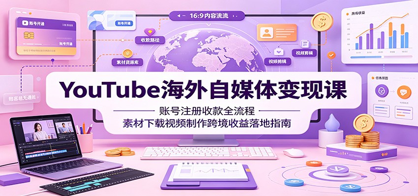 YouTube海外自媒体变现课：账号注册收款全流程，素材下载视频制作跨境收益落地指南-shxbox省心宝盒